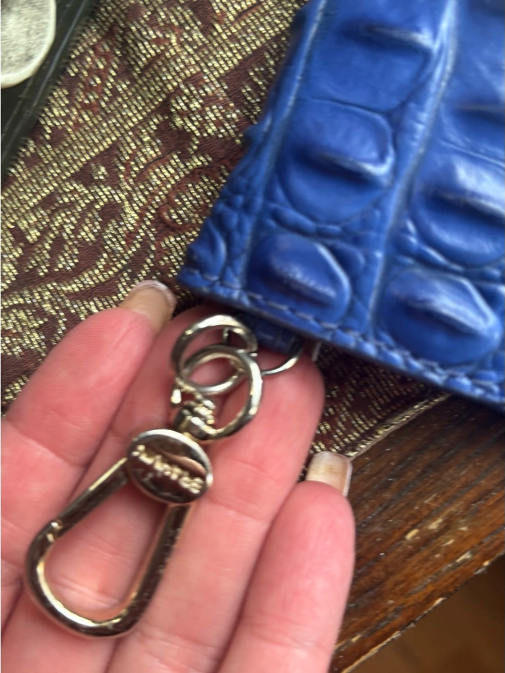 Authentic Brahmin Cobalt Croc-Embossed Leather snap flap Card Case w keychain - Picture 6 of 8